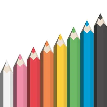 Colored pencils set. 8 sharpened colorful crayons in different sizes. Vector Stock Illustration