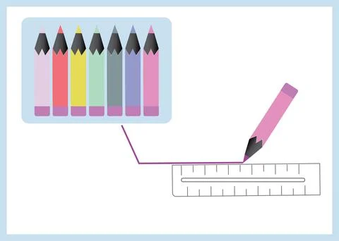 Colored pencils set with ruler flat for back to school and education concept Stock Illustration