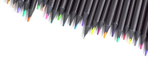 Colored pencils set on white background, close up. Multi-colored pencil set.. Stock Footage 257410366