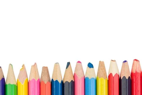 Colored pencils on with space for text on a white background Stock Photos