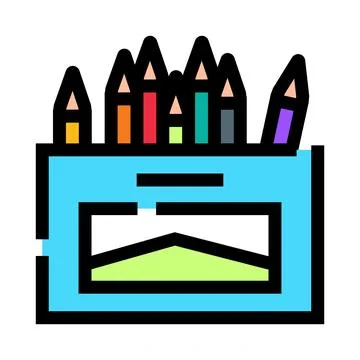 Colored pencils standing in holder for drawing and education Stock Illustration