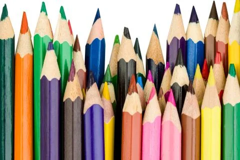 Colored pencils in a straight row Stock Photos
