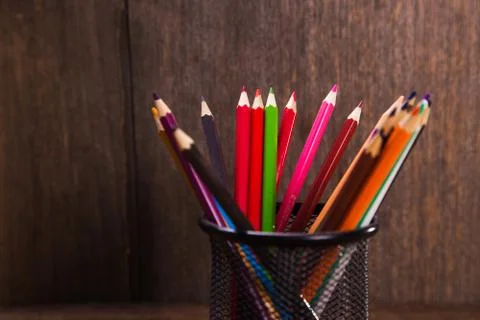 Colored pencils in studio Stock Photos
