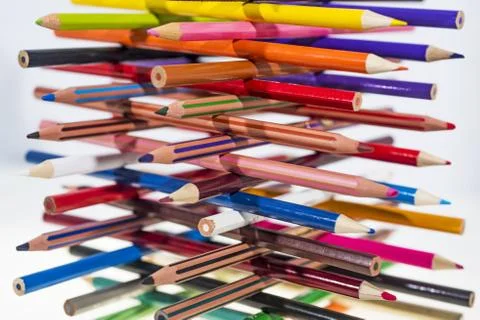 Colored pencils on table. Stock Photos