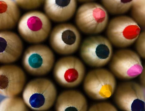 Colored pencils, top view. Macro Stock Photos