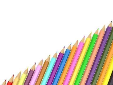 Colored pencils on white background. Illustrazione stock
