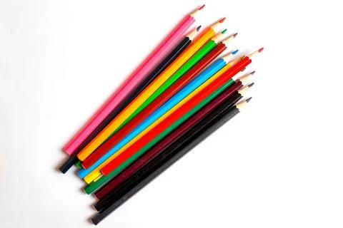 Colored pencils on a white background. Isolate. Stock Photos