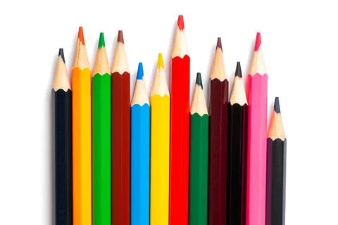 Colored pencils on a white background. Isolate. Stock Photos