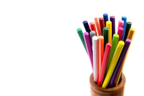 Colored pencils on white background Stock Photos