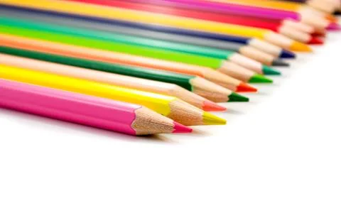 Colored pencils on white background Stock Photos