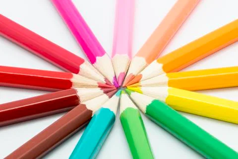 Colored pencils on white background 스톡 사진