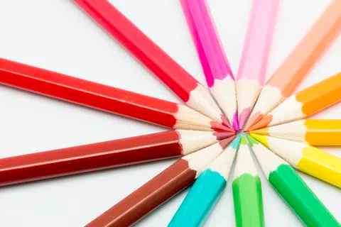 Colored pencils on white background Foto stock