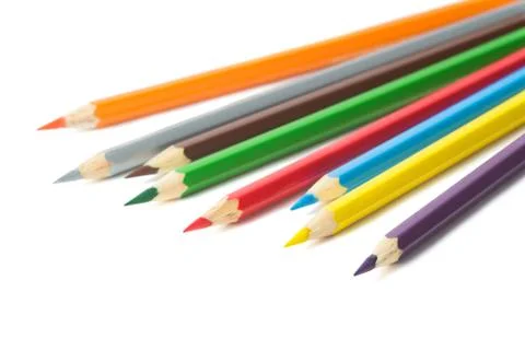 Colored pencils on white background Stock Photos