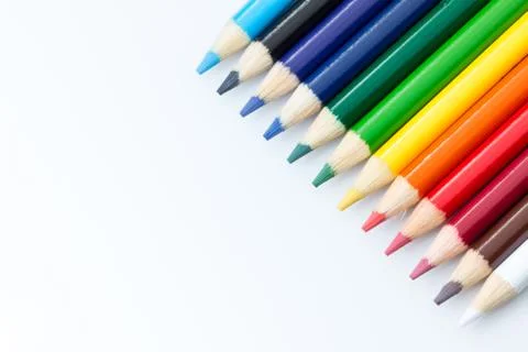 Colored pencils on a white background. Stock Photos