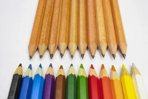 Colored pencils on white background Foto stock
