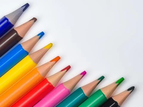 Colored pencils on white background Foto stock