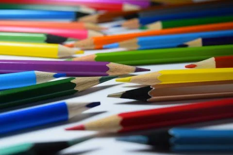 Colored pencils on white background Stock Photos