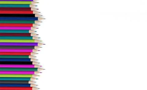 Colored pencils on white background with space for text Stock Illustration