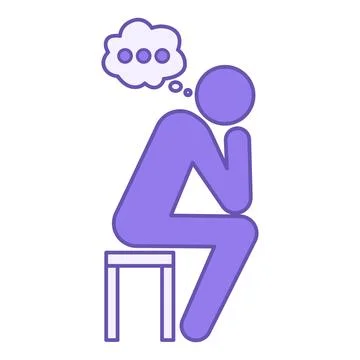 Colored Pensive Icon. Vector Icon. Seated Man Thoughtfully Props His Hand. .. Stock Illustration