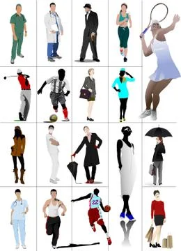 Colored people in action. Silhouettes. Vector illustration Stock Illustration