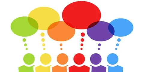 Colored people with thought bubbles Stock Illustration