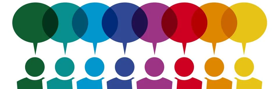 Colored people with thought bubbles Stock Illustration