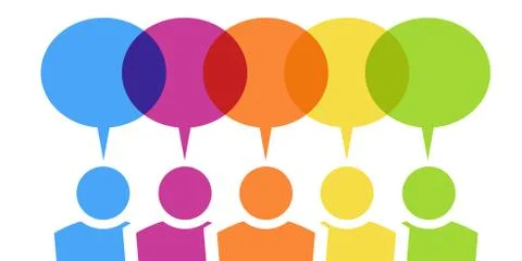 Colored people with thought bubbles Stock Illustration