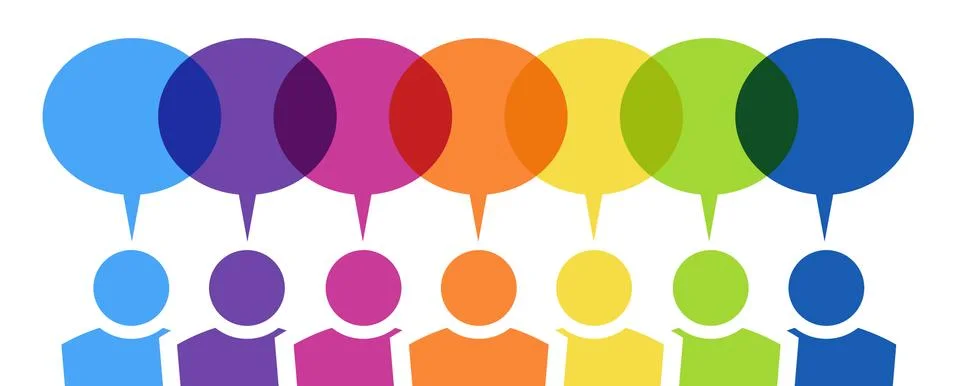 Colored people with thought bubbles Stock Illustration