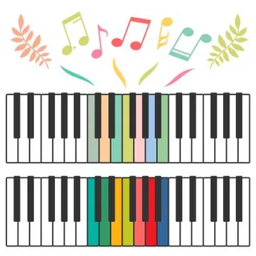 Colored piano keys and notes vector illustration Stock Illustration