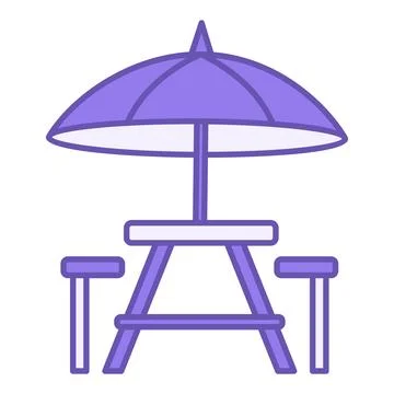 Colored Picnic Table Icon. Vector Icon of Summer Umbrella, Table, and Chair.. Stockillustratie