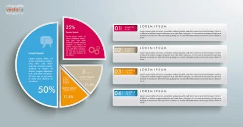 Colored Piechart 4 Pieces Tabs Stock Illustration