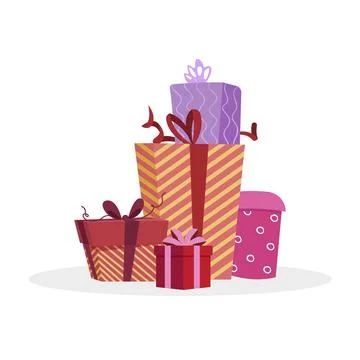 Colored pile of gift boxes isolated on white background Stock Illustration