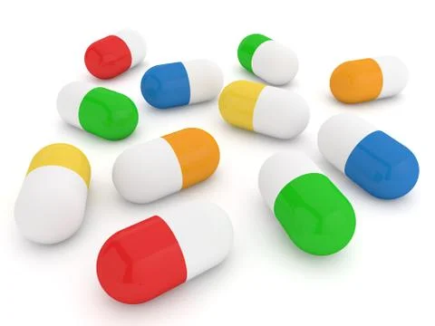 Colored pills on a white background. Stock Illustration
