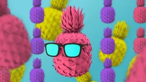 Colored pineapple in green glasses, mint blue background Stock Footage 102528222