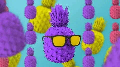 Colored pineapple in yellow glasses, mint blue background Stock Footage 102528190