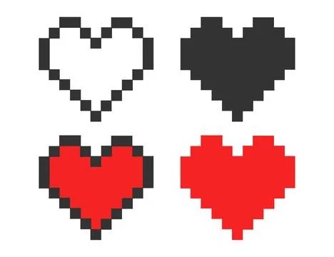 Colored pixel art 8bit heart icon. Love symbol.  Cartoon logo vector. Stock Illustration