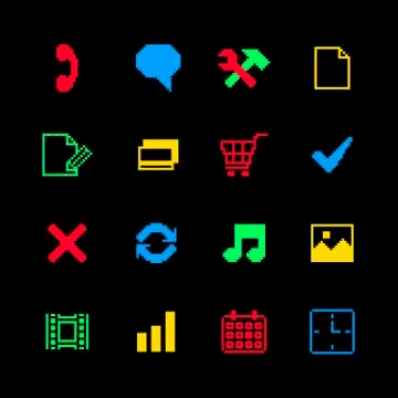 Colored pixel icons set for online shopping Illustrazione stock