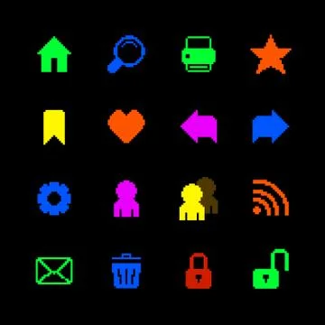 Colored pixel icons set for website Stock Illustration