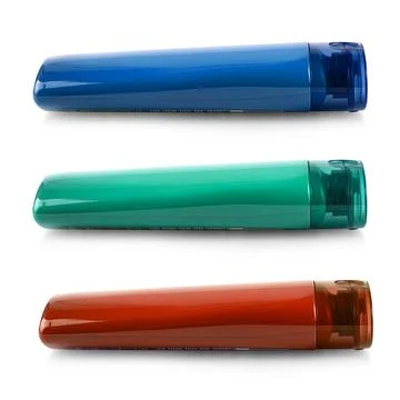 Colored  Plastic Bottle with Shampoo or hygienic cosmetic product isolated on Stock Photos