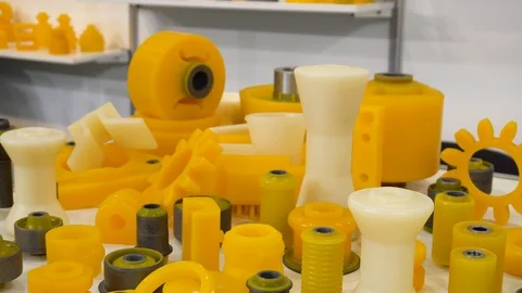 Colored plastic cogwheels (gears), 3d printing processing with modern filament p Stock Footage 98682624
