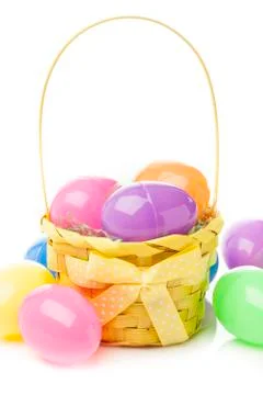 Colored plastic easter eggs 写真素材