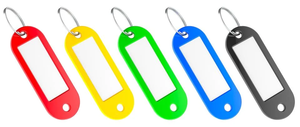Colored Plastic Key Tags with empty labels, 3D rendering Stock Illustration