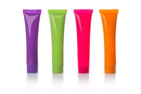Colored plastic mockup tubes Stock Photos