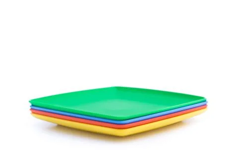 Colored plastic plates Stock Photos