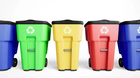 Colored plastic trash bins set in a row. 動画素材 96124855