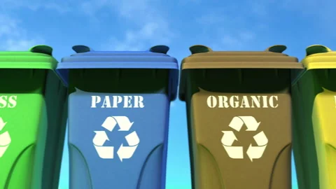 Colored plastic waste bins. Separate garbage. Recycling Stock Footage 201191927