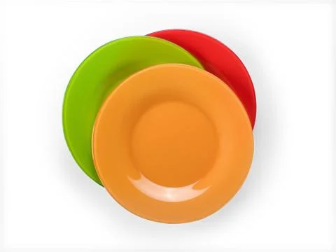 Colored plates stack top view isolated with clipping path Foto stock