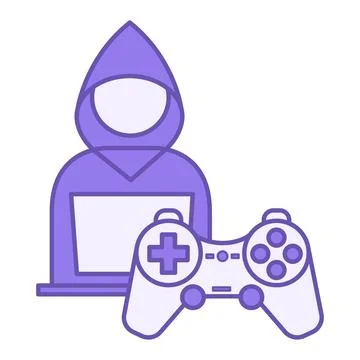 Colored Player Icon. Vector Icon. Gamer with Laptop and Game Console, Joyst.. Stock Illustration