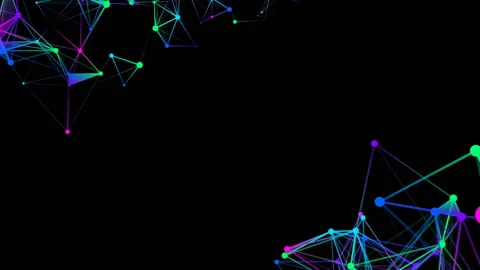 Colored plexus elements in the corners of the screen. Place for text. Black Stock Footage 88463387