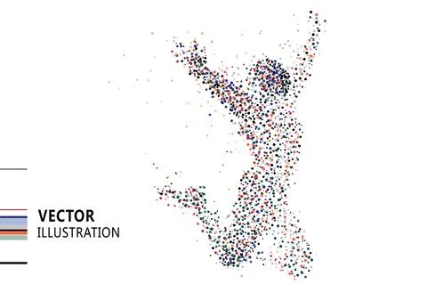 Colored polka dots composed of jumping people, vector illustration. Stock Illustration